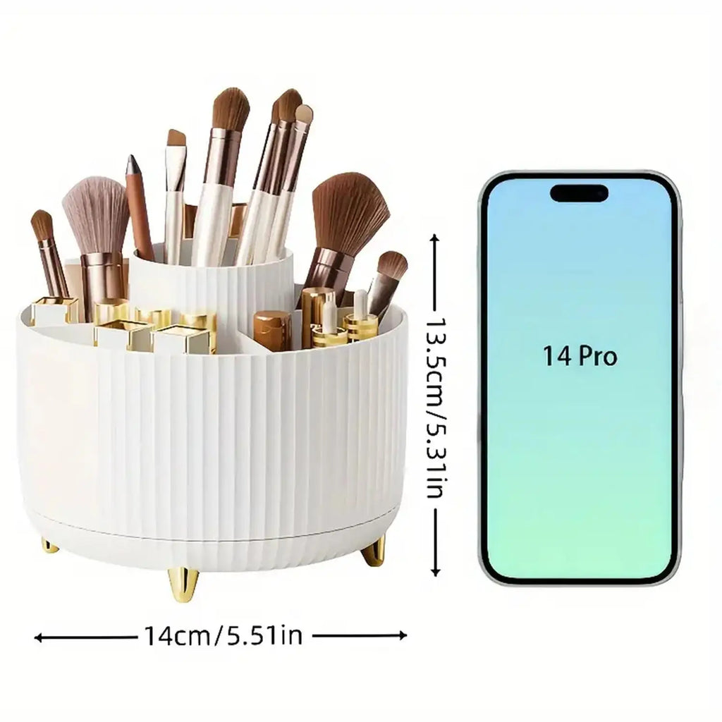 360° Rotating Makeup Brush Holder 5 Slot Cosmetic Organizer for Nail Polishes Skincare Perfumes Desktop Vanity Storage Bathroom