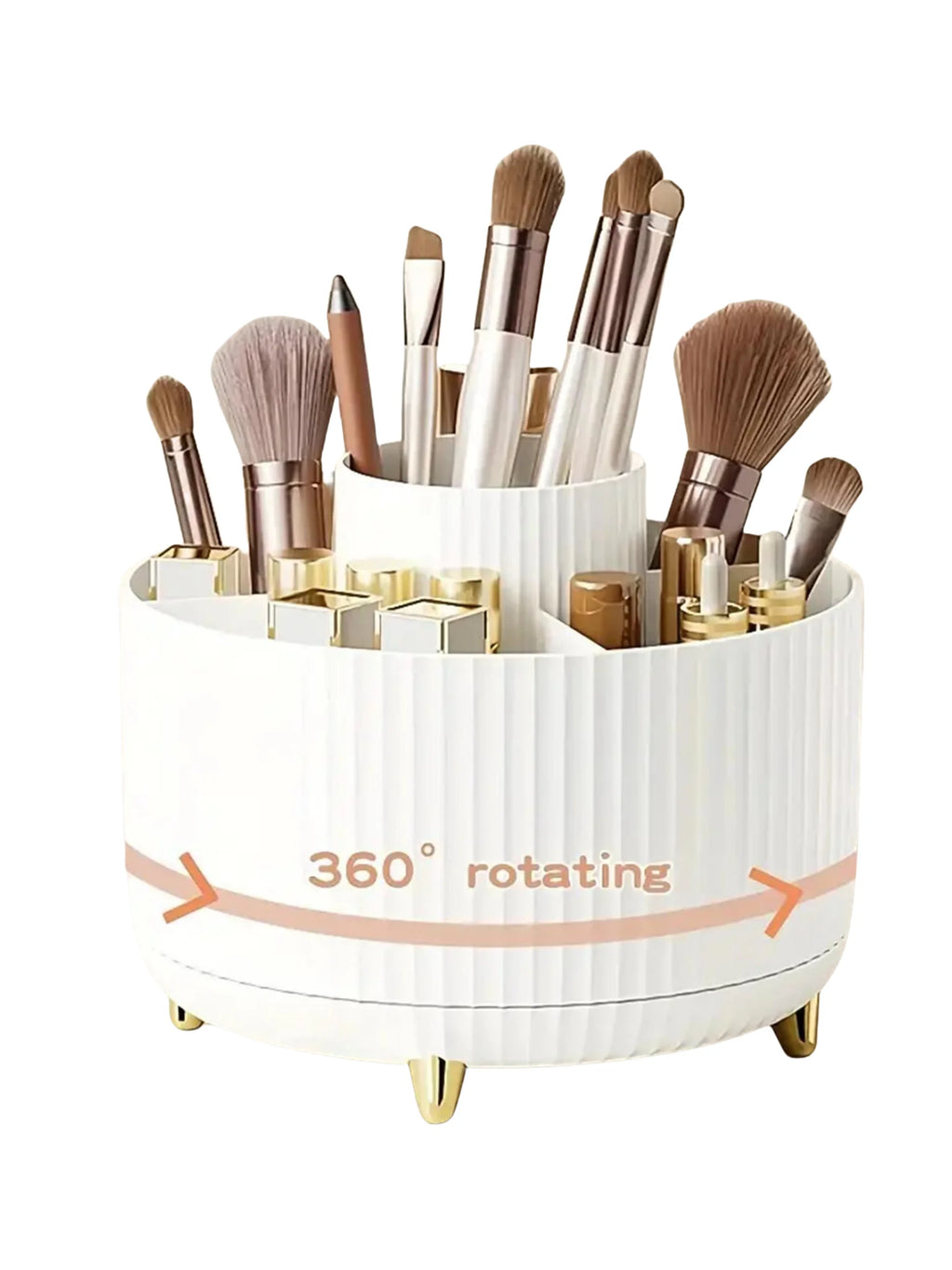360° Rotating Makeup Brush Holder 5 Slot Cosmetic Organizer for Nail Polishes Skincare Perfumes Desktop Vanity Storage Bathroom