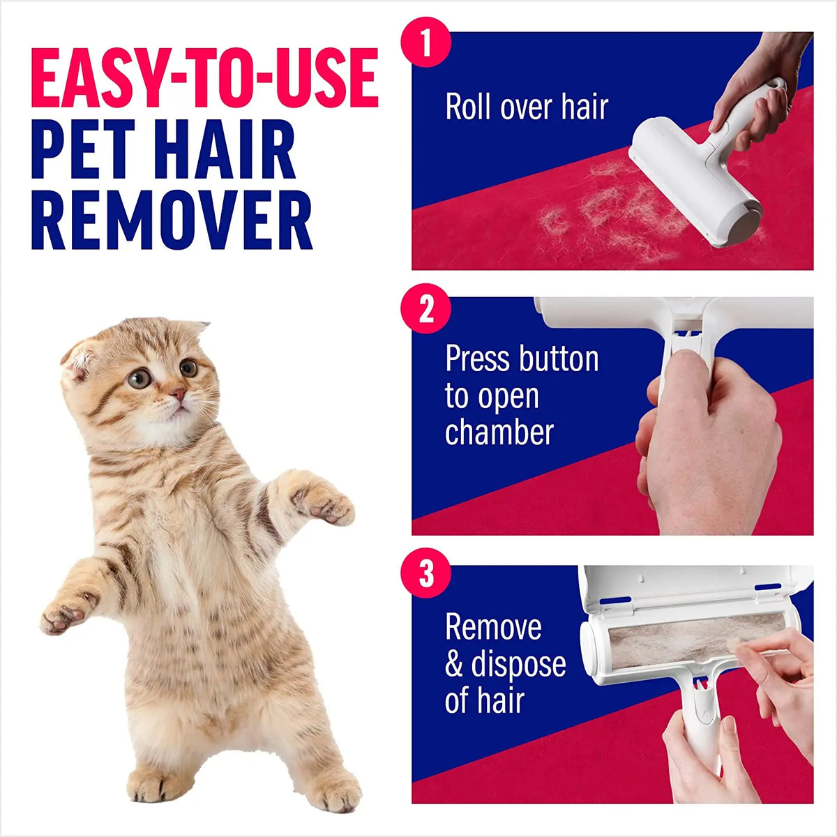 Rouleau anti-poils pour chiens et chats avec base autonettoyante.