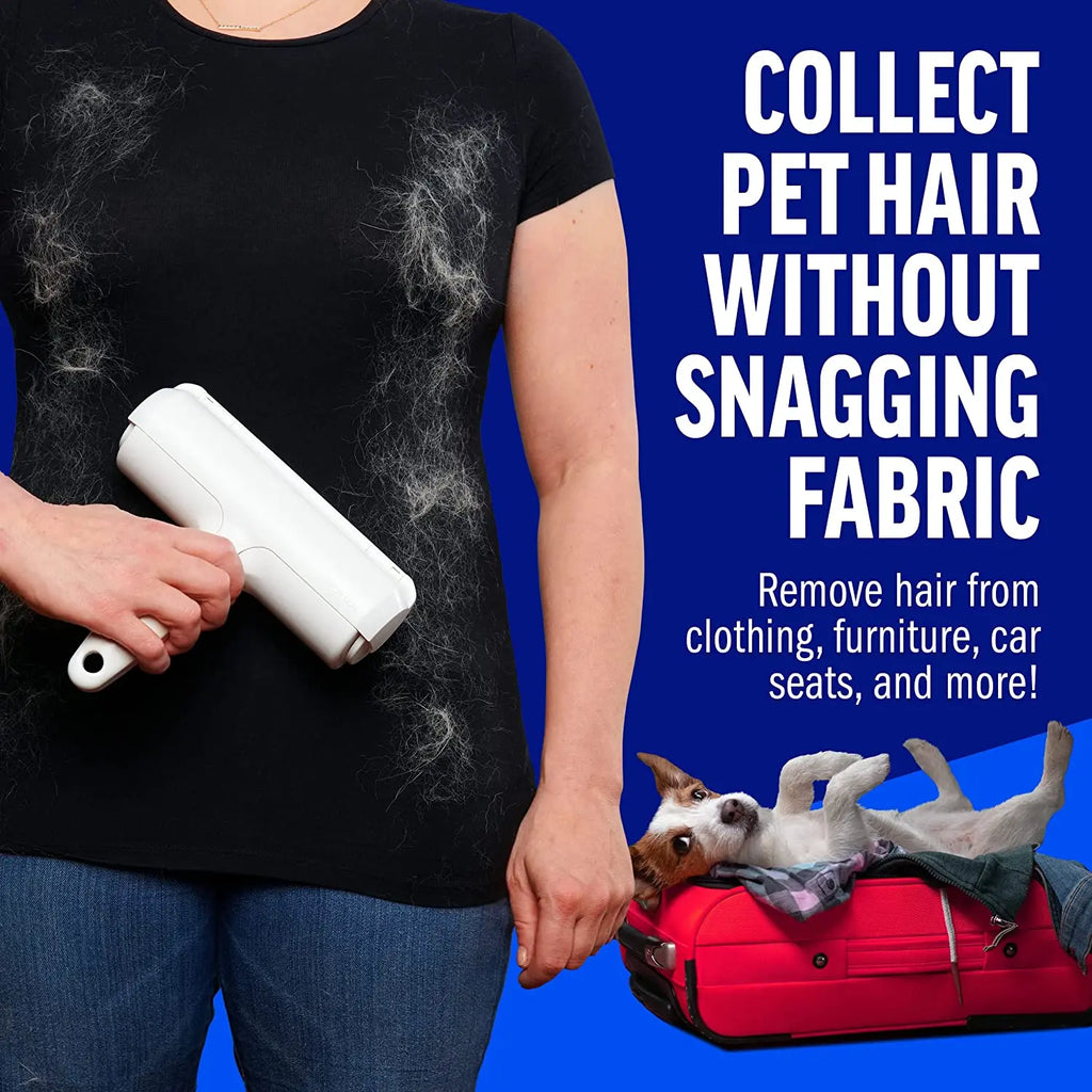 Rouleau anti-poils pour chiens et chats avec base autonettoyante.