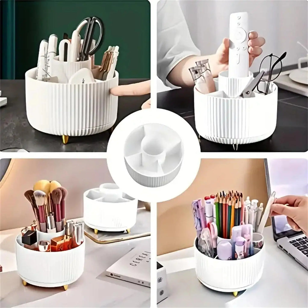 360° Rotating Makeup Brush Holder 5 Slot Cosmetic Organizer for Nail Polishes Skincare Perfumes Desktop Vanity Storage Bathroom