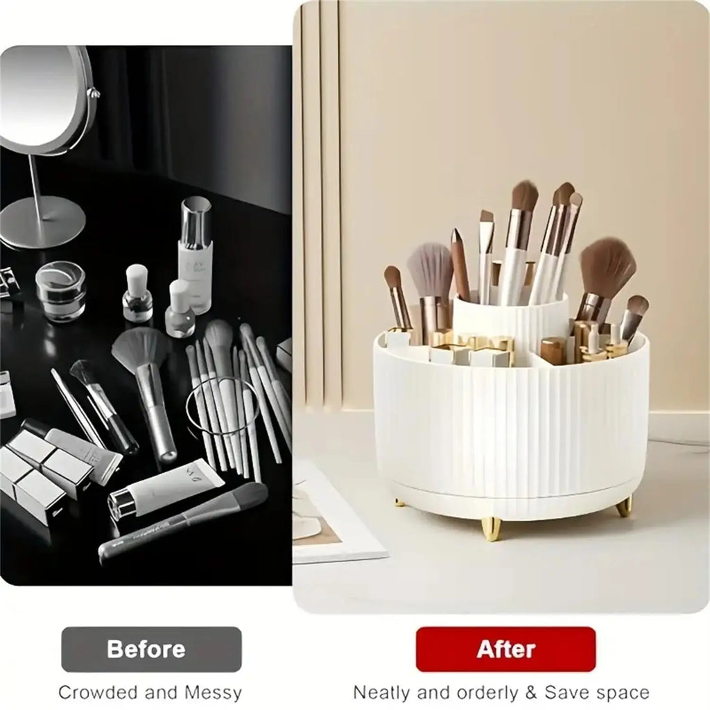 360° Rotating Makeup Brush Holder 5 Slot Cosmetic Organizer for Nail Polishes Skincare Perfumes Desktop Vanity Storage Bathroom