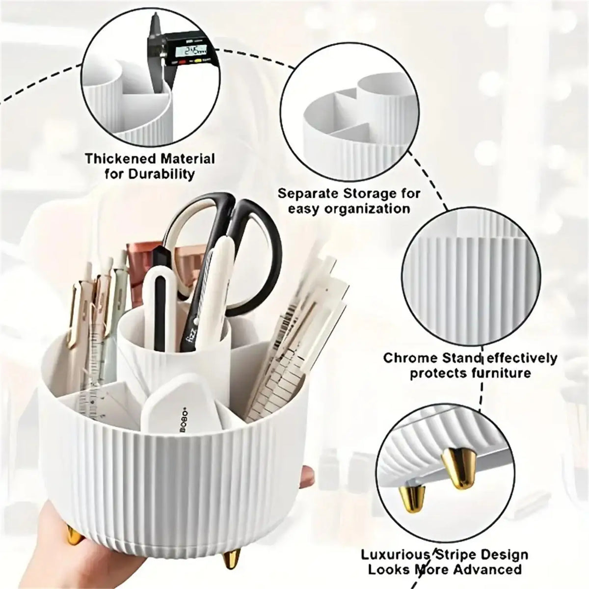 360° Rotating Makeup Brush Holder 5 Slot Cosmetic Organizer for Nail Polishes Skincare Perfumes Desktop Vanity Storage Bathroom