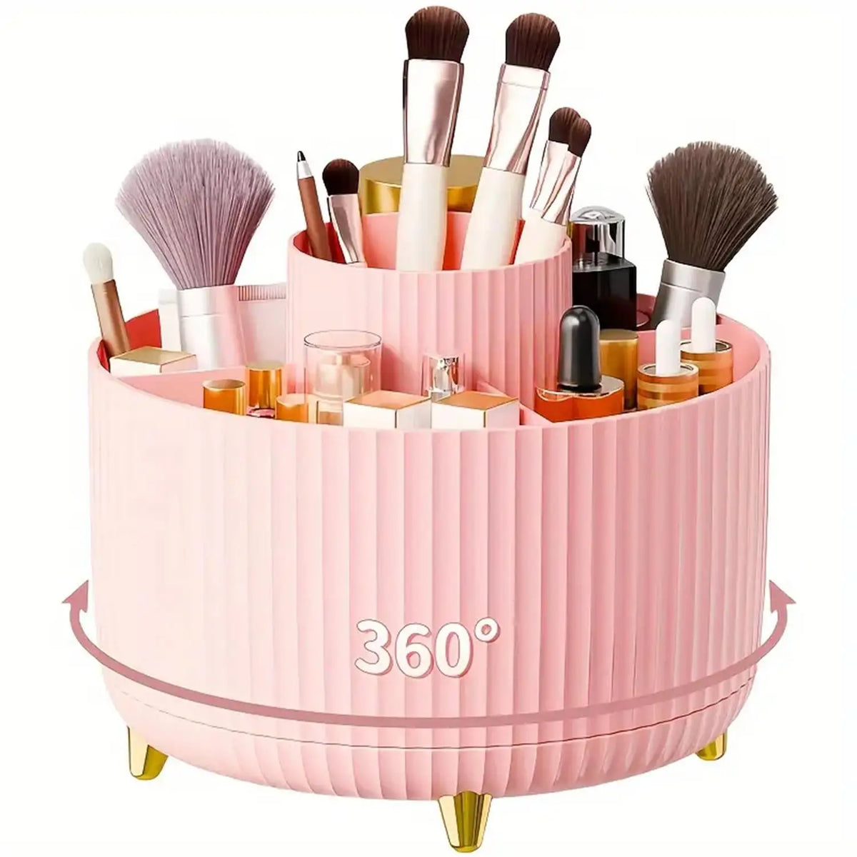 360° Rotating Makeup Brush Holder 5 Slot Cosmetic Organizer for Nail Polishes Skincare Perfumes Desktop Vanity Storage Bathroom